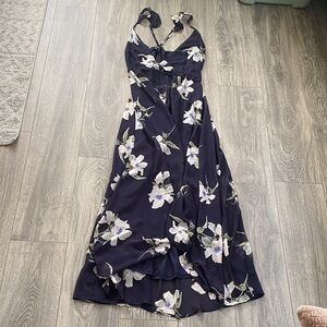Lulu's - Navy Floral High-Low Maxi Dress - Size M